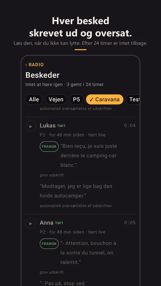 Karavanens beskeder, udskrevet og oversat