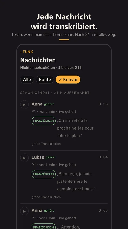 Die transkribierten Nachrichten des Konvois