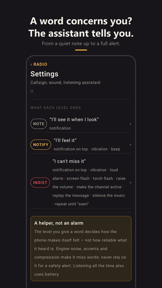 The keyword assistant in the settings