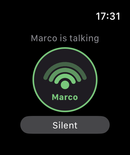 Apple Watch mientras habla Marco, botón verde