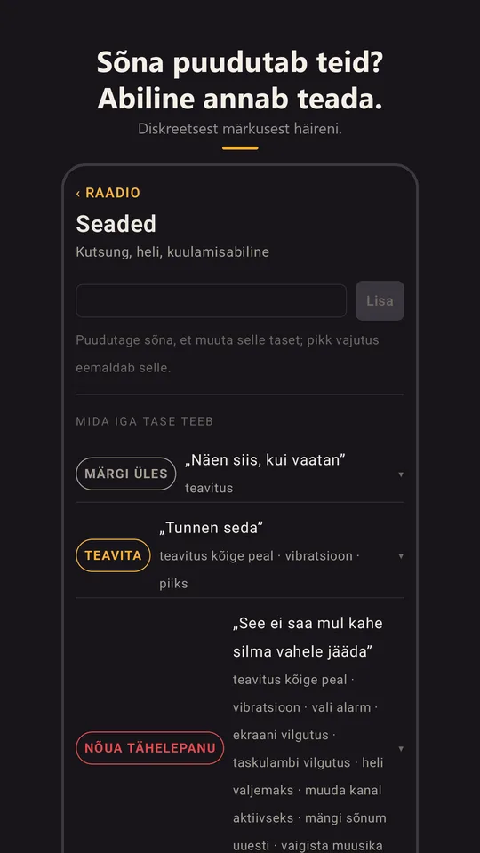 Märksõnadega abiline seadetes