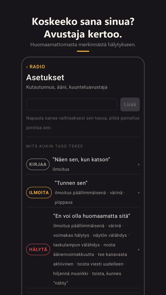 Avainsana-avustaja asetuksissa