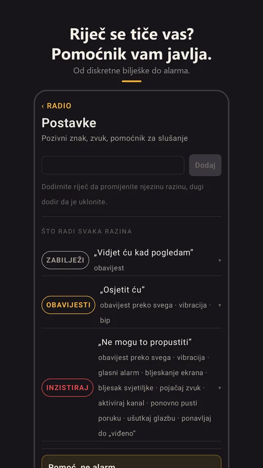Pomoćnik za ključne riječi u postavkama