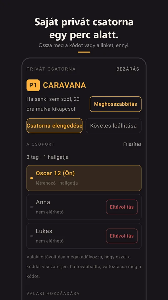 A Caravana privát csatorna a csoportjával