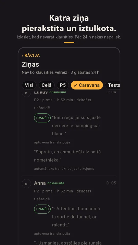 Karavānas ziņas, transkribētas un tulkotas