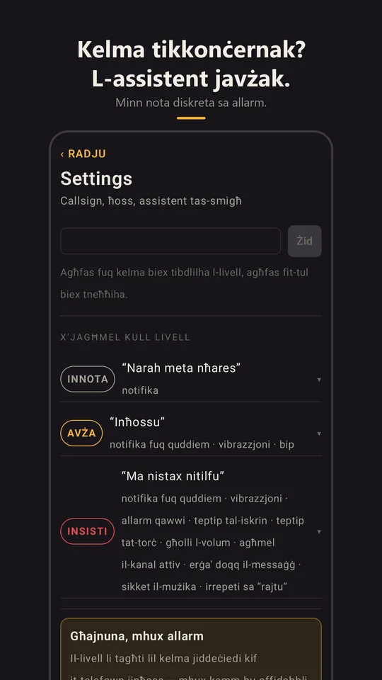 L-assistent tal-kliem ewlieni fis-settings