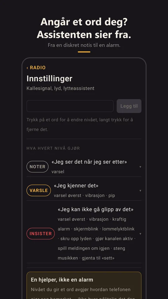Nøkkelordassistenten i innstillingene