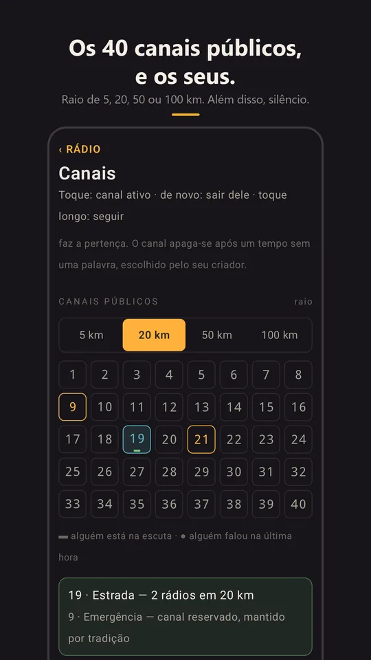 A grade dos 40 canais e o raio