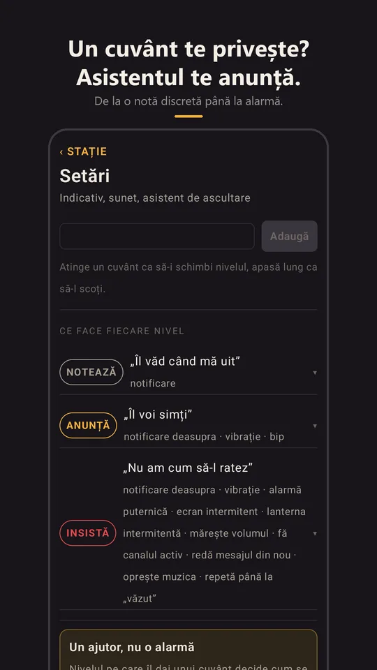 Asistentul cu cuvinte-cheie în setări