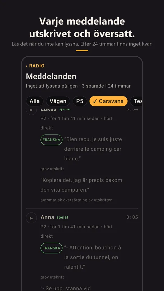 Karavanens meddelanden, utskrivna och översatta